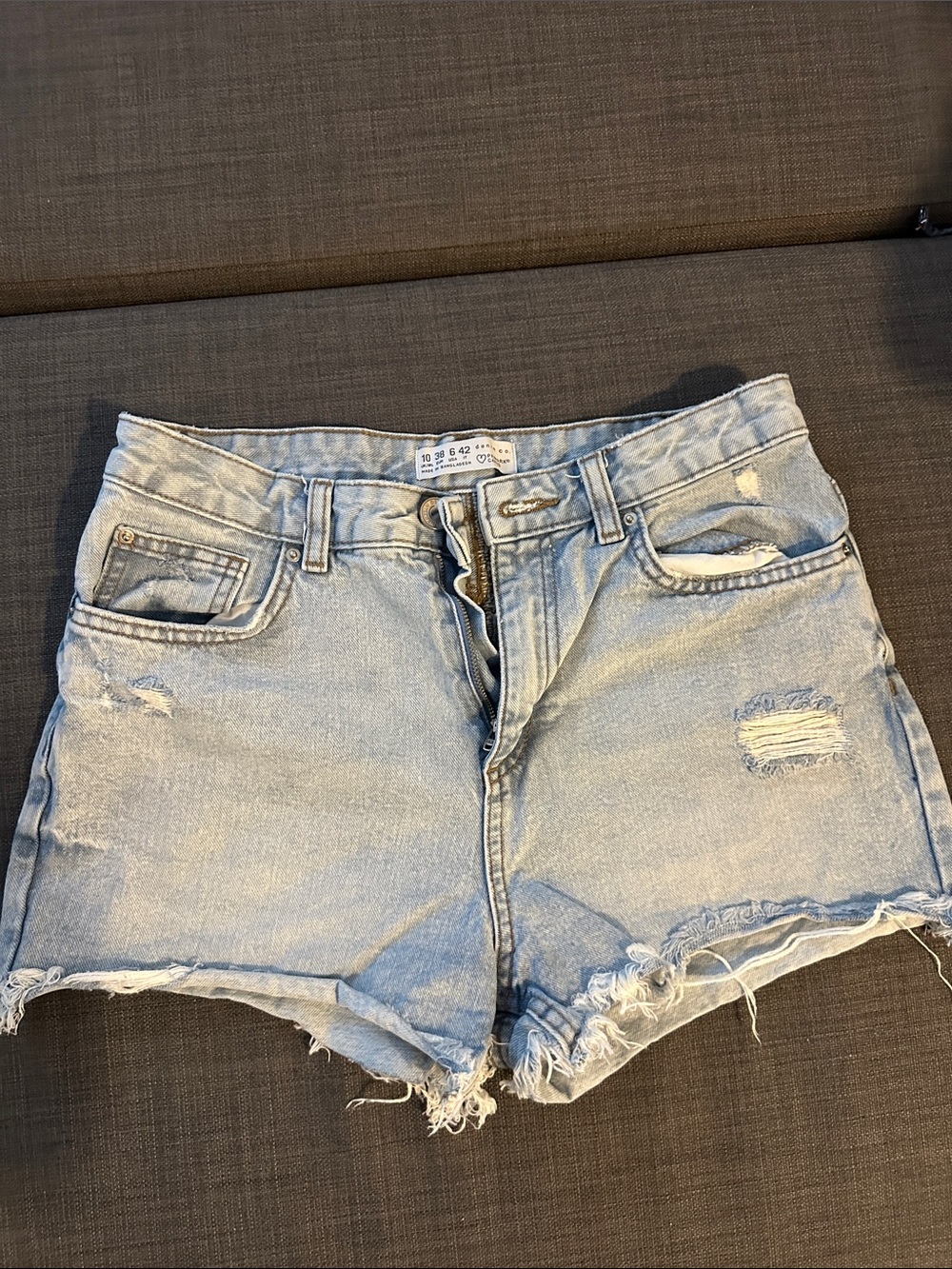 Primark Light Wash Distressed Denim Shorts